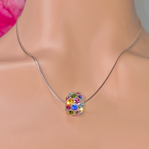 Multicoloured Acrylic Crystal Necklace Embellished with Crystal Stone Elements - Picture 4 of 9